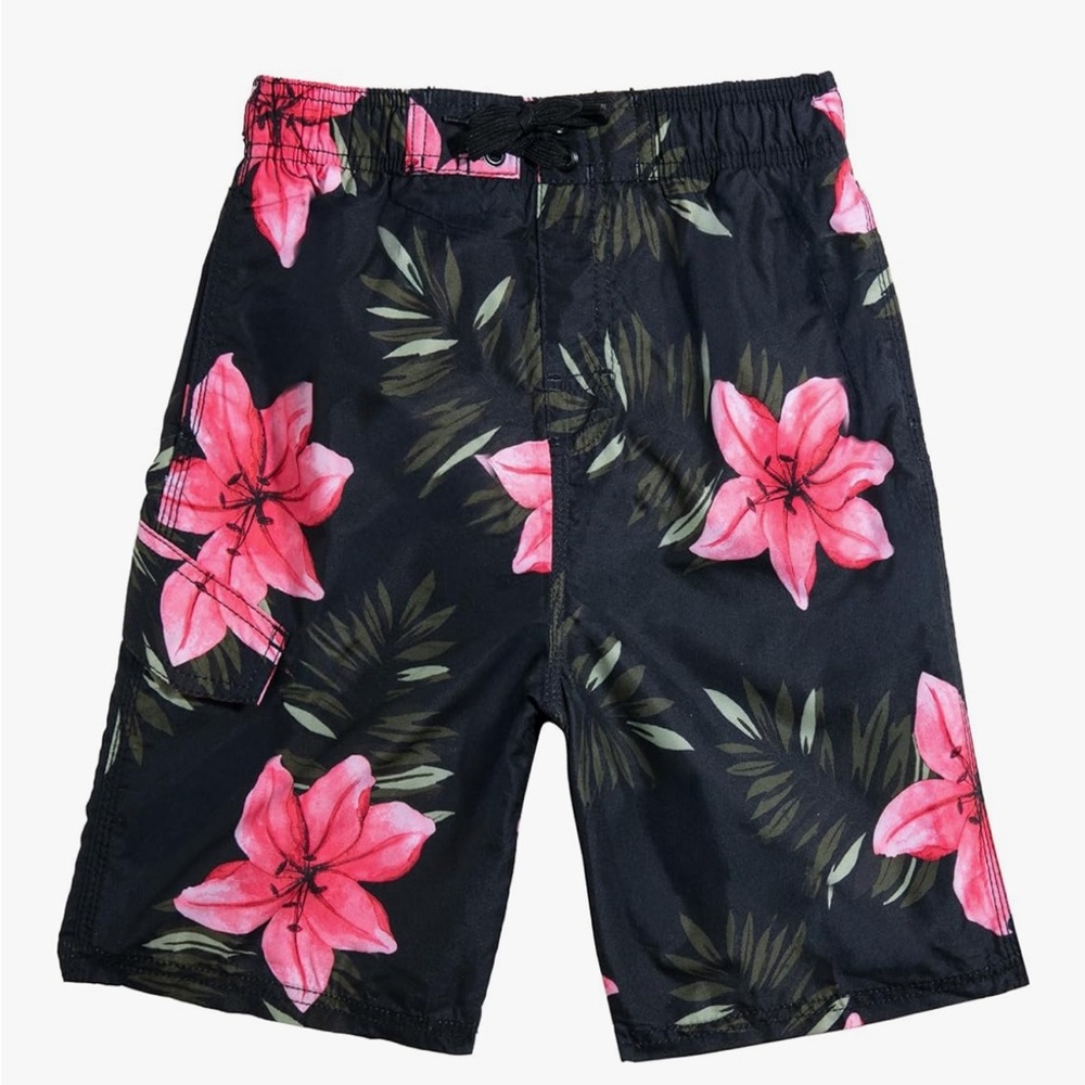 Boys Floral Black Swim Shorts